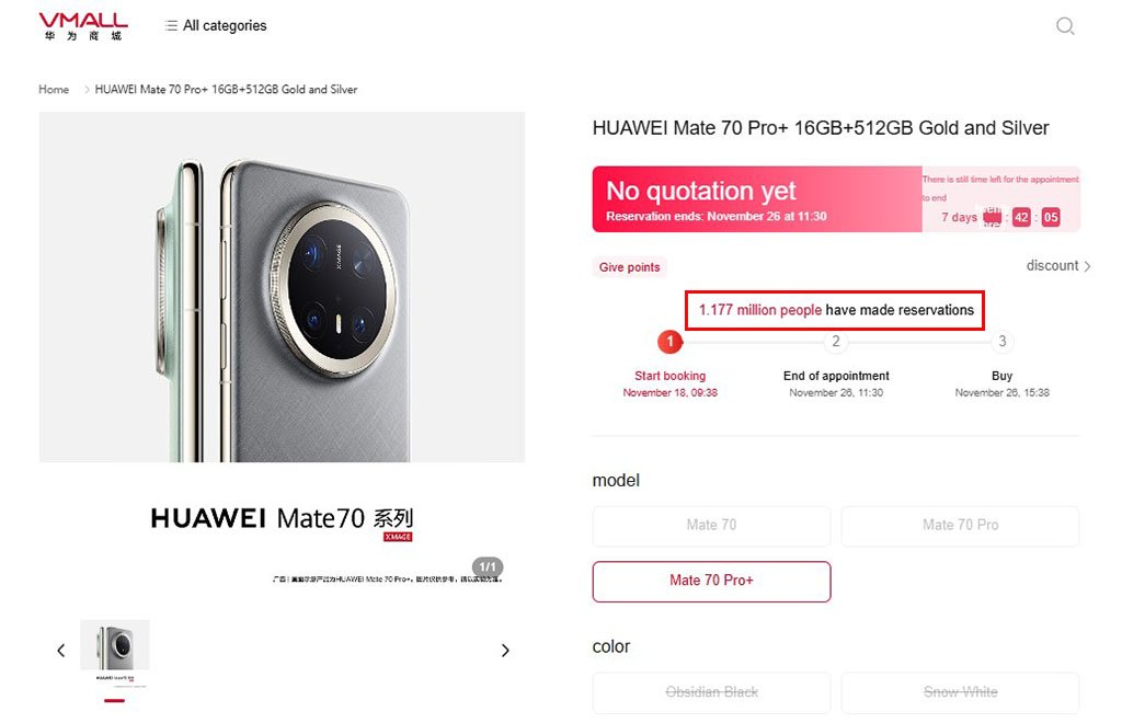 Huawei Mate 70 Terpesan Lebih 1 Juta Hitungan Menit